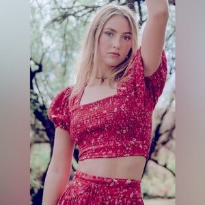 NWT Band of the Free Gypsy Crimson Floral Cottagecore Smock Top Tie Back Size M